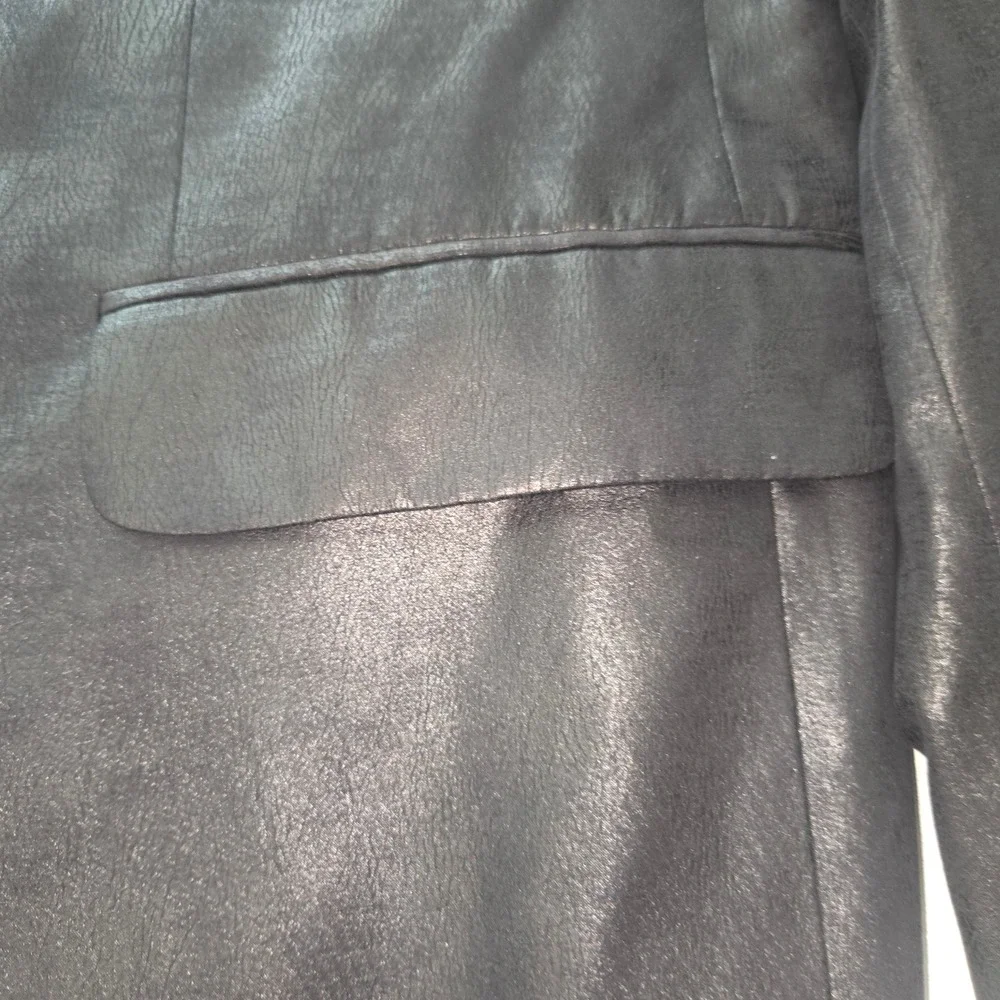 Andrew Fezza Mens Black Faux Leather Blazer Two Button Paisley Lined Jacket